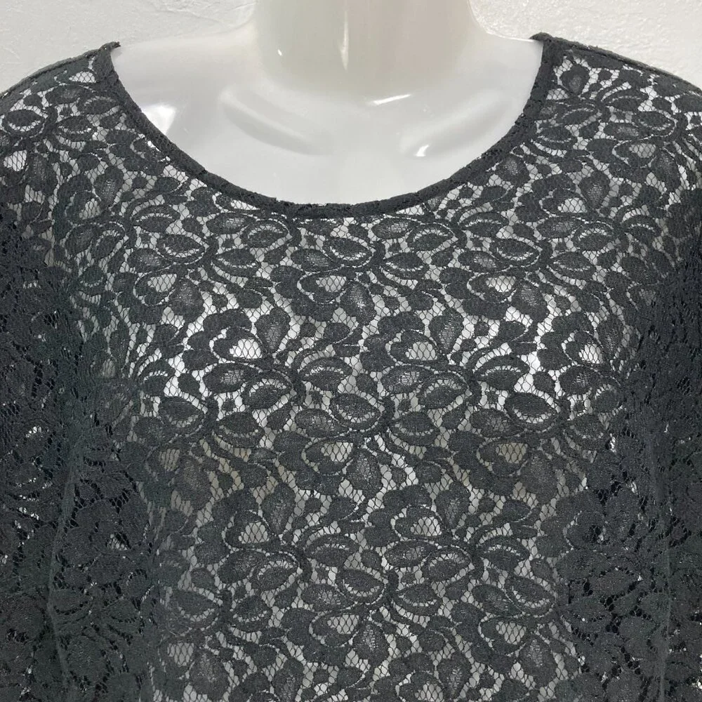 Old Navy Whimsigoth Black Romantic Lace Tee Top Short Sleeve Keyhole L/G - Picture 3 of 10